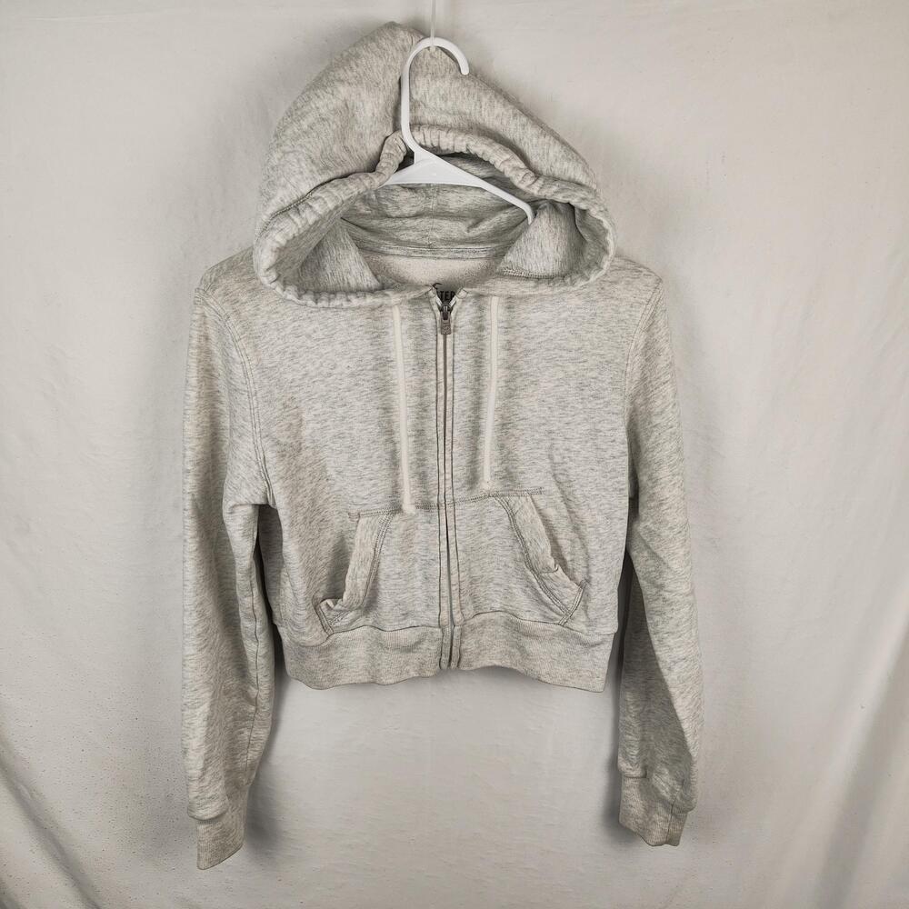 Hollister Hoodie Womens XS Gray Fleece Full Zip Cropped Sweatshirt Top Casual